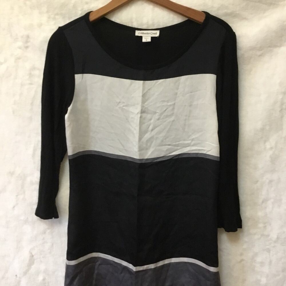 Coldwater Creek Black and Gray Block Long-SleeveTunic